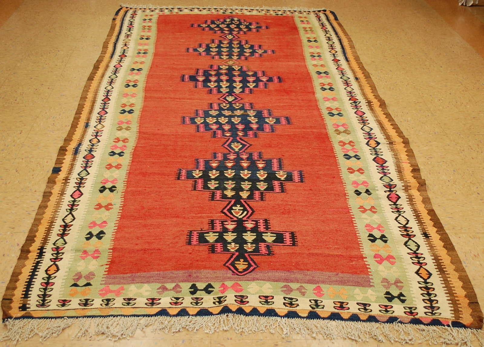 CAUCASIAN KILIM 5.9x11.1: Title:CAUCASIAN KILIM 5.9x11.1 Descritpion: ANTIQUE FINE WOVEN VEGETABLE DYE COLORFUL CAUCASIAN KILIM RUG FLAT WEAVE RUG ...VERY FINE WOVEN........with exact size of 5' 9" x 12' 1" Caucasian design