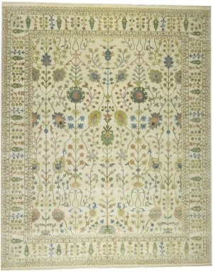 Ivory Floral Traditional 12X15 Osh Chobi Oriental Rug: Title:Ivory Floral Traditional 12X15 Osh Chobi Oriental Rug Description:Hand Knotted 12X15 Ivory oriental rug made with natural dyes (fine wool pile and cotton foundation), superior knot count, and
