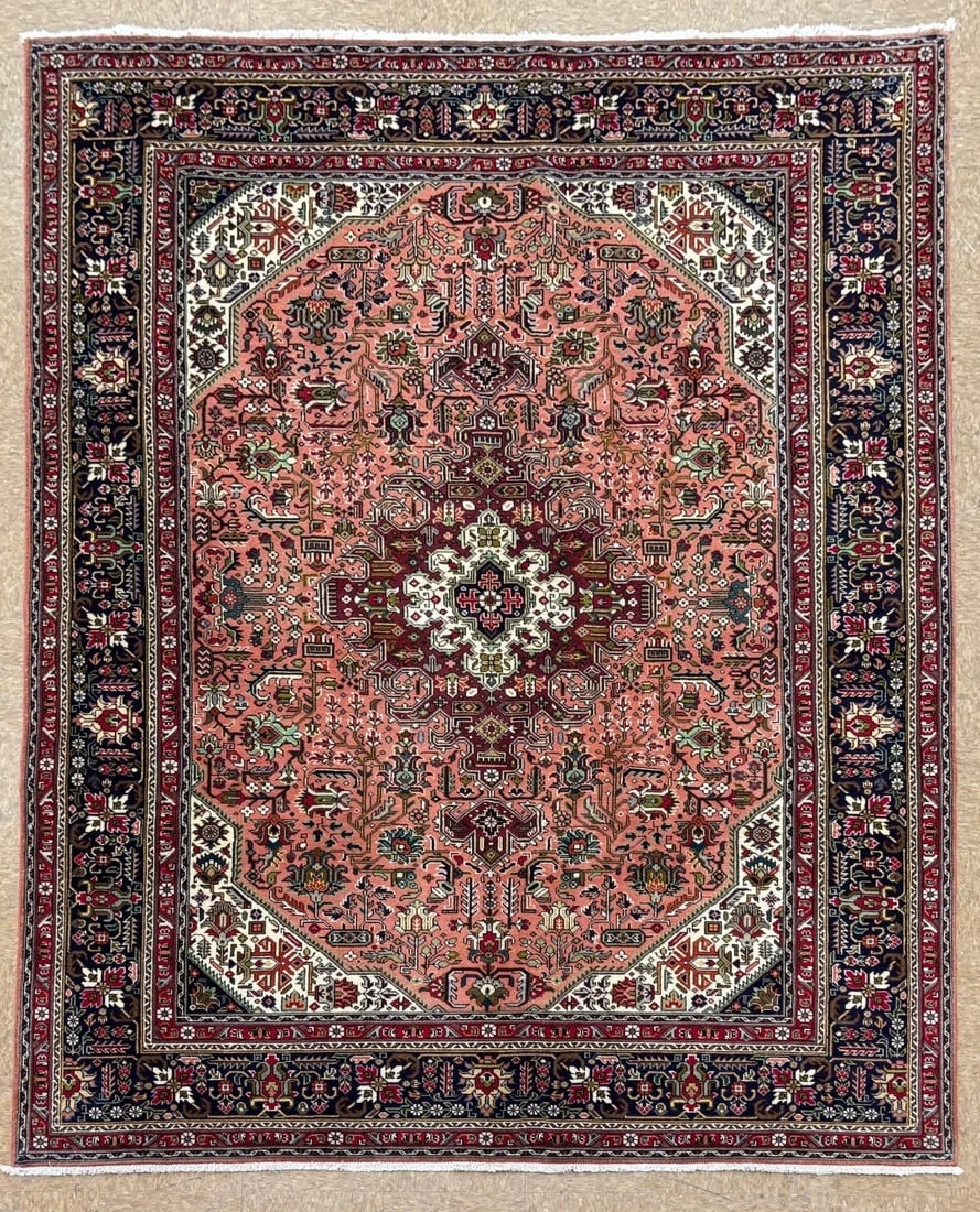 7x10 Hand Knotted Wool Rug Rose Navy Blue Geometric Oriental Area Rug Carpet (1 of 11)
