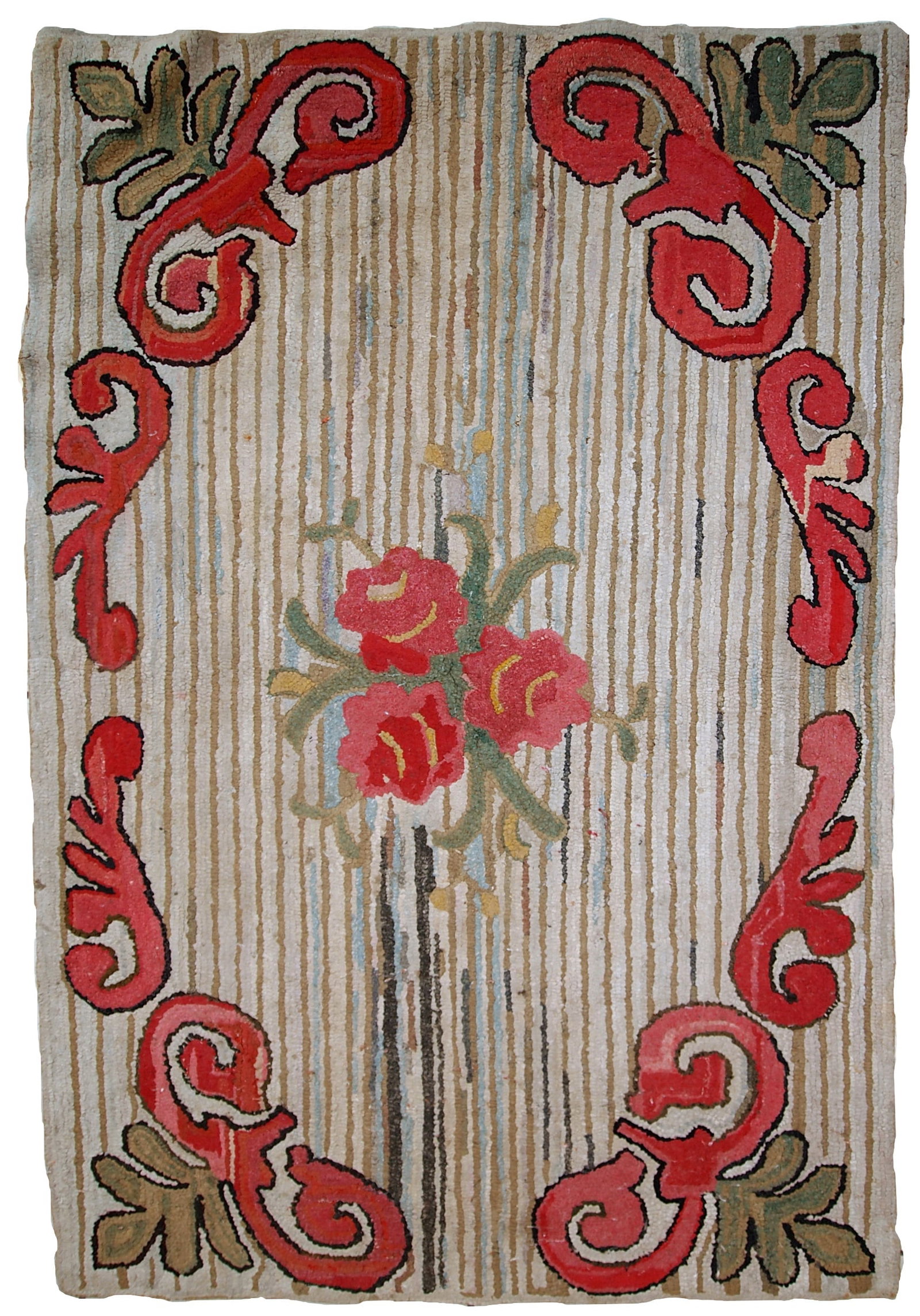 Handmade antique American Hooked rug 2.7' x 4.4' (84cm x 135cm) 1920s: Title: Handmade antique American Hooked rug 2.7' x 4.4' (84cm x 135cm) 1920s Origin:USA Dimensions: 2.7' x 4.4' (84cm x 135cm) Materials:wool Year:1920s Description:Handmade antique American Hooked ru