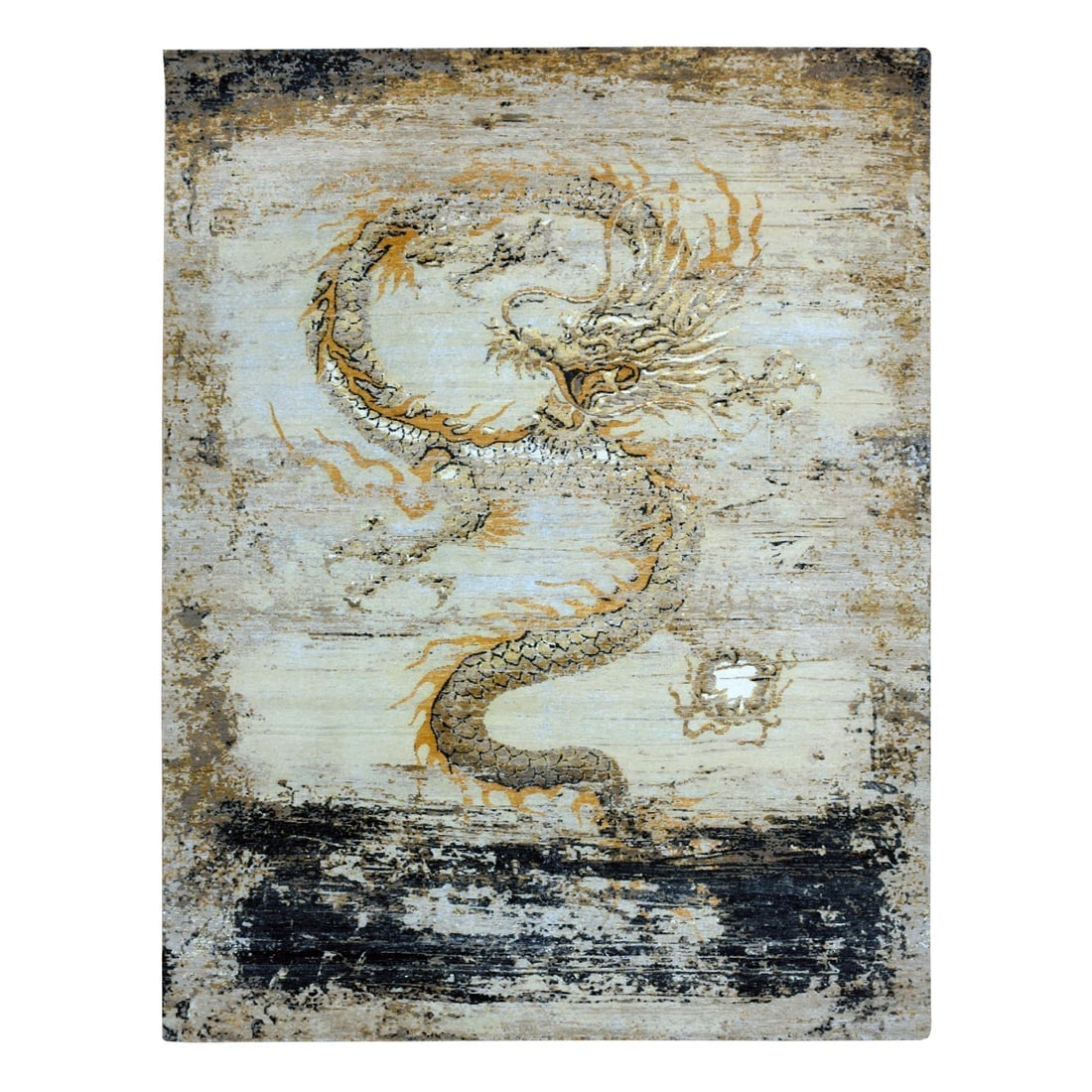 Cosmic Latte Beige Dragon Design Wool Hand Knotted Oriental Rug: Title: Cosmic Latte Beige Dragon Design Wool Hand Knotted Oriental Rug Description:This is a truly genuine one-of-a-kind. It has been Knotted for months and months in the centuries-old weaving craftsm
