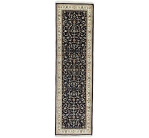 Dark Navy Floral 2'5X8'4 Indo-Nain Oriental Runner Rug: Title:Dark Navy Floral 2'5X8'4 Indo-Nain Oriental Runner Rug Description:Handmade 2'5X8'4 blue oriental runner made with natural dyes (fine wool pile and cotton foundation), superior knot count, and