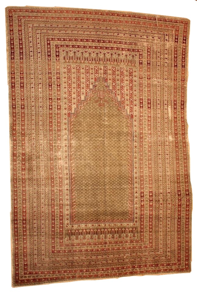 Handmade antique Turkish Ghurdes prayer rug 4.10' x 7.3' ( 152cm x 222cm ) 1870s: Title: Handmade antique Turkish Ghurdes prayer rug 4.10' x 7.3' ( 152cm x 222cm ) 1870s Origin:Turkey Dimensions: 4.10' x 7.3' ( 152cm x 222cm ) Materials:wool Year:1870s Description:Antique collectib