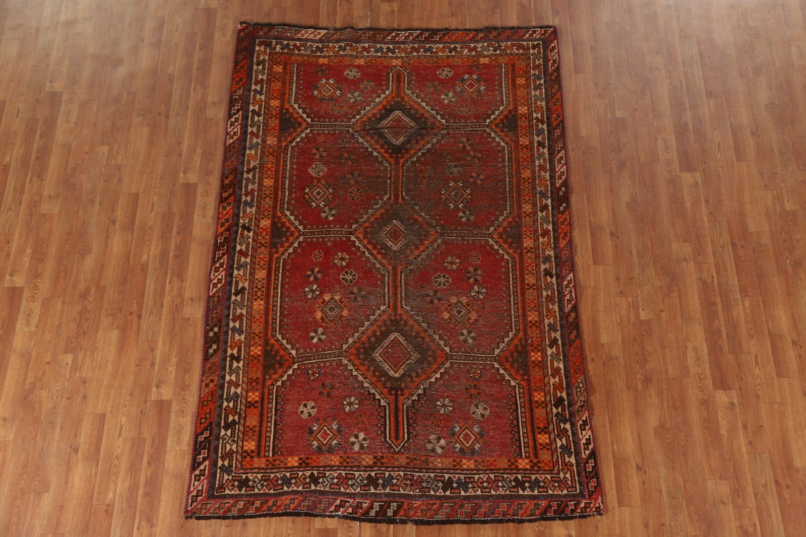 Pre-1900 Vegetable Dye Qashqai Persian Area Rug 5x8 - 13