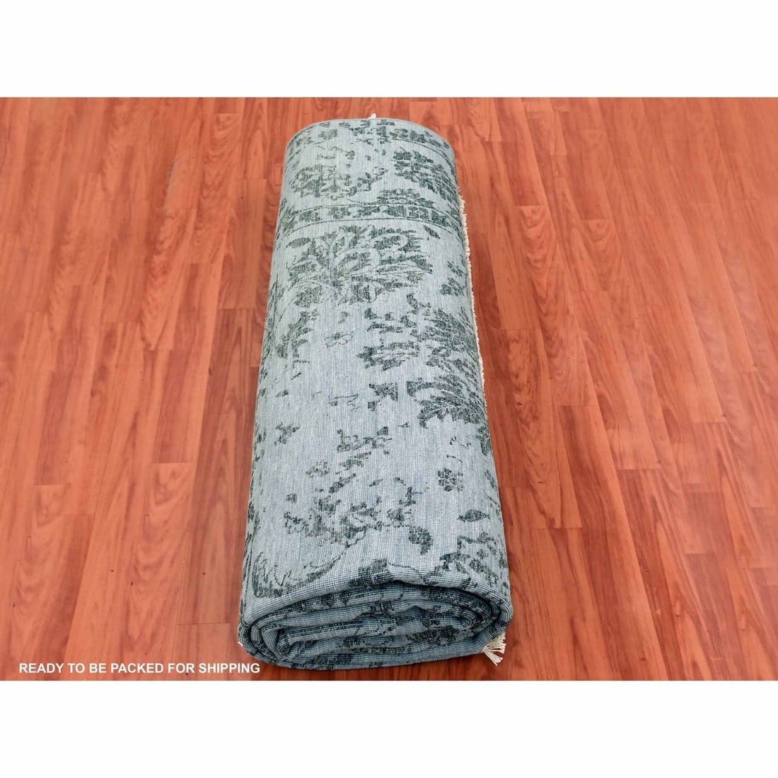 Silver Gray, Wool and Silk Hand Knotted, Persian Tabriz Design Rug - 10