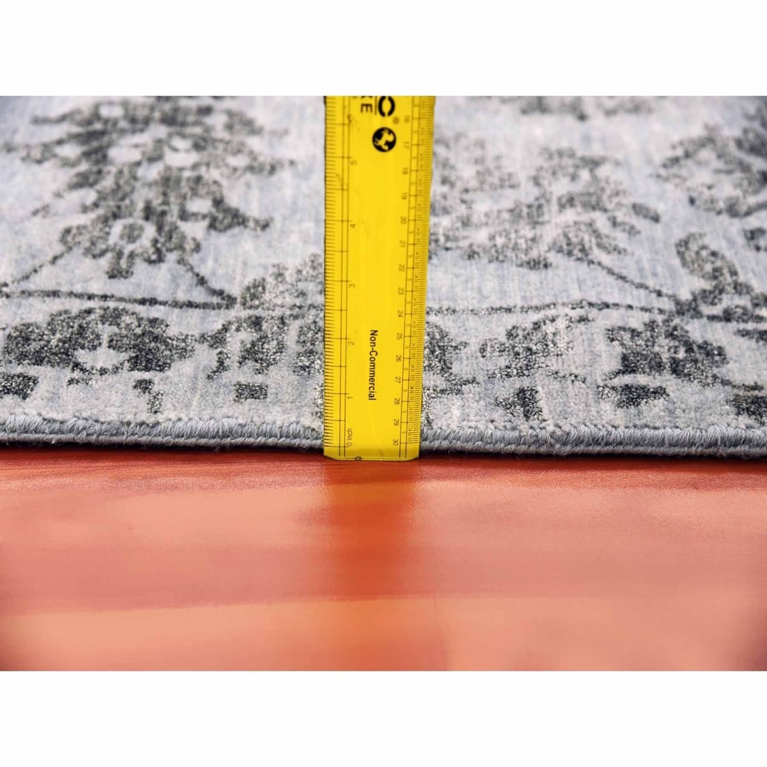 Silver Gray, Wool and Silk Hand Knotted, Persian Tabriz Design Rug - 11