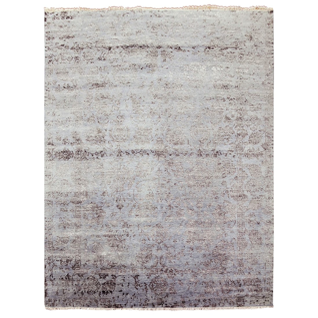 Silver Gray, Wool and Silk Hand Knotted, Persian Tabriz Design Rug: Title: Silver Gray, Wool and Silk Hand Knotted, Persian Tabriz Design Rug Description:This is a truly genuine one-of-a-kind. It has been Knotted for months and months in the centuries-old weaving craf