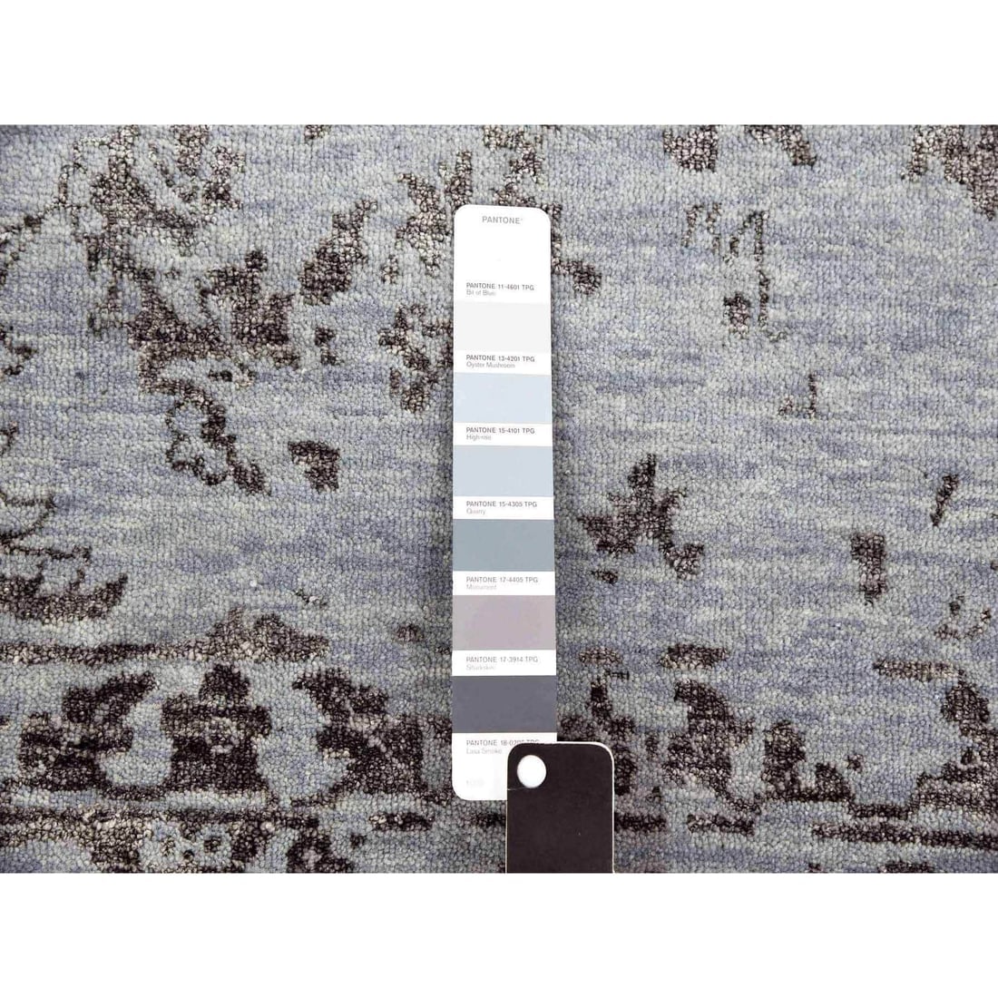 Silver Gray, Wool and Silk Hand Knotted, Persian Tabriz Design Rug - 8