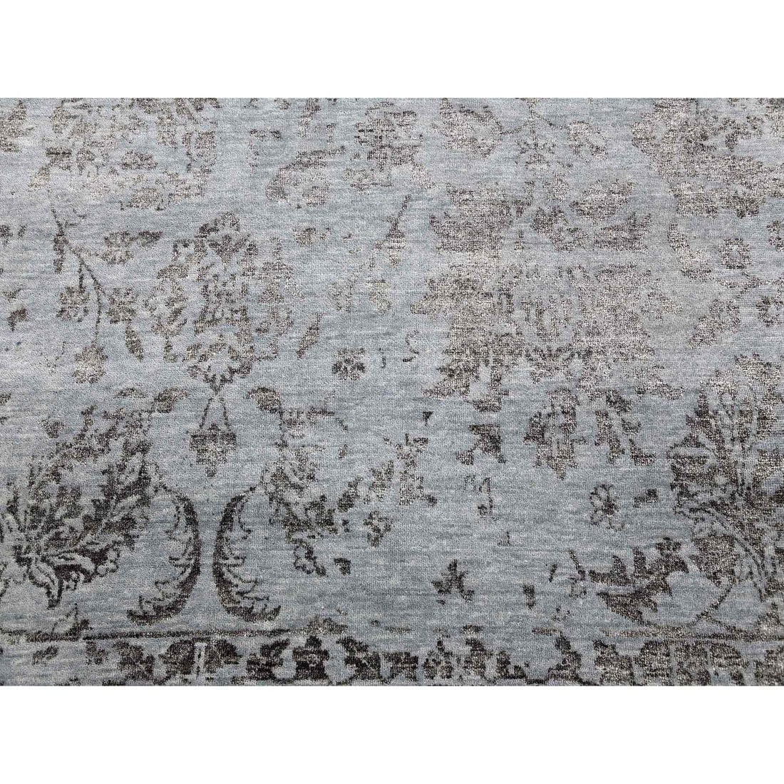 Silver Gray, Wool and Silk Hand Knotted, Persian Tabriz Design Rug - 9