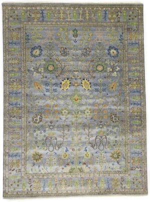 Silver Floral Traditional 9X12 Oushak Chobi Oriental Rug: Title:Silver Floral Traditional 9X12 Oushak Chobi Oriental Rug Description:Handmade 9X12 Silver oriental rug made with vegetable dyes (fine wool pile and cotton foundation), superior knot count, and a
