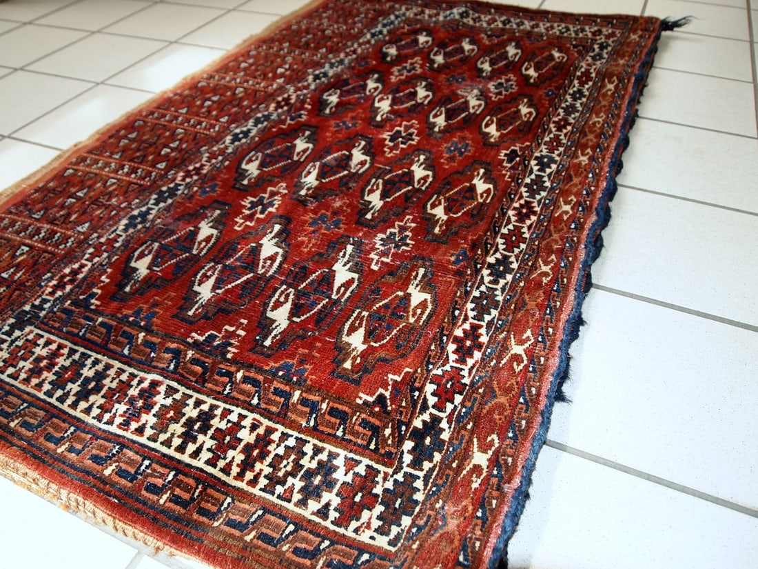 Handmade antique Turkmen Yomud torba bag 2.2' x 3.8' (70cm x 118cm) 1900s - 8