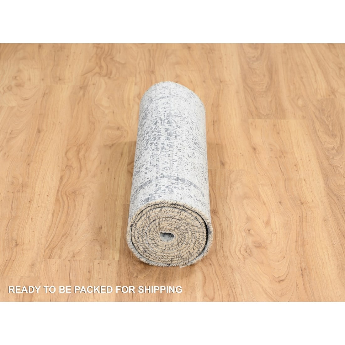 Gray, Wool and Silk Hand Knotted, Erased Persian Design, Runner Rug - 6