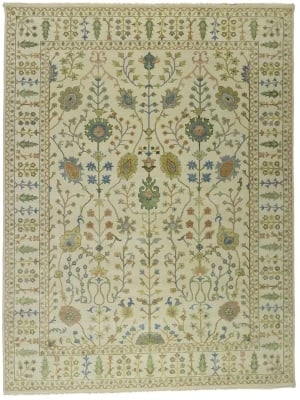 Ivory Floral Traditional 9X12 Oushak Chobi Oriental Rug: Title:Ivory Floral Traditional 9X12 Oushak Chobi Oriental Rug Description:Hand Knotted 9X12 Ivory oriental rug made with natural dyes (fine wool pile and cotton foundation), superior knot count, and a