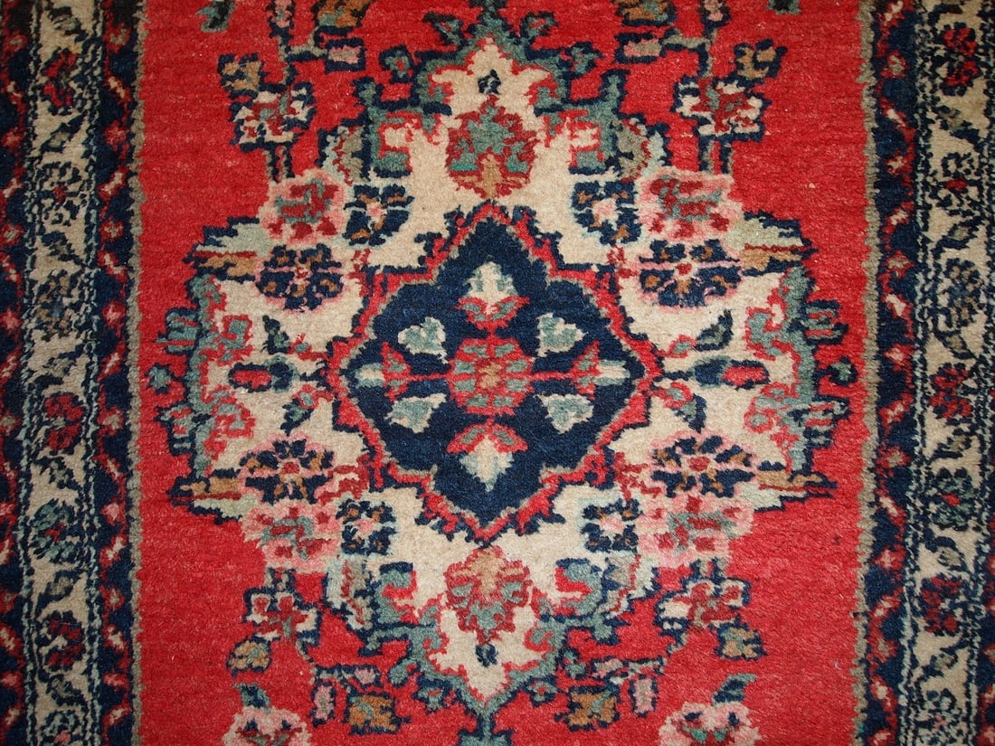 Handmade vintage Persian Hamadan runner 2.6' x 6.3' (81cm x 194cm) 1960s - 5
