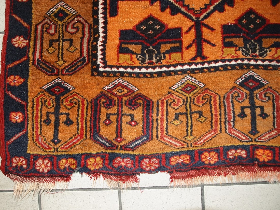 Handmade antique Turkish Anatolian rug 4' x 8.8' (122cm x 269cm) 1920s - 9