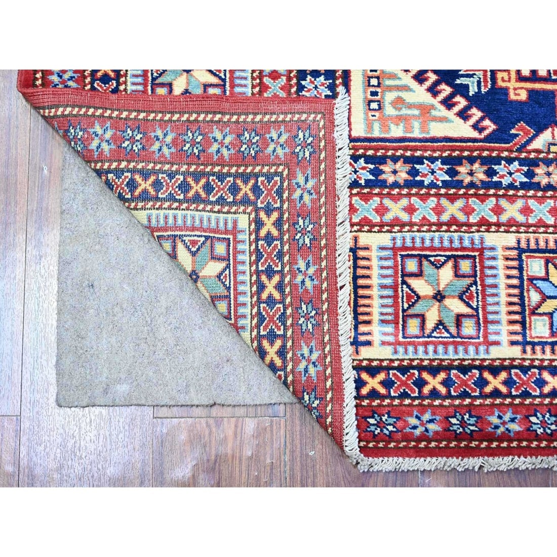 Scarlet Red Shirvan Weave Afghan Super Kazak Wool Hand Knotted Rug - 2