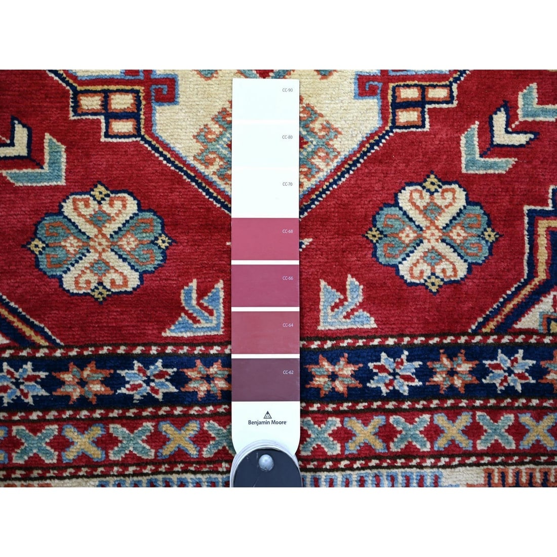 Scarlet Red Shirvan Weave Afghan Super Kazak Wool Hand Knotted Rug - 3