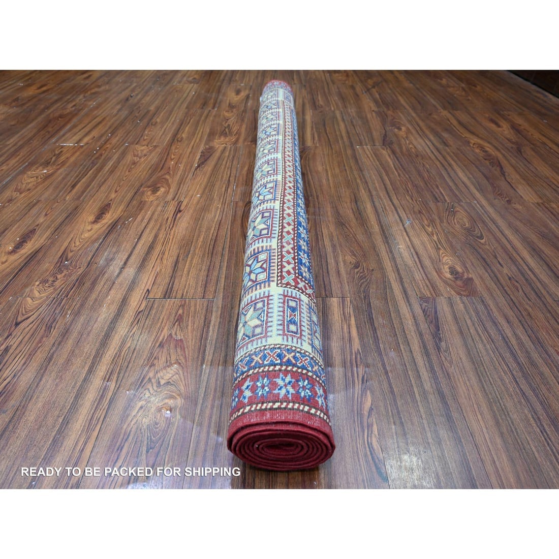 Scarlet Red Shirvan Weave Afghan Super Kazak Wool Hand Knotted Rug - 4