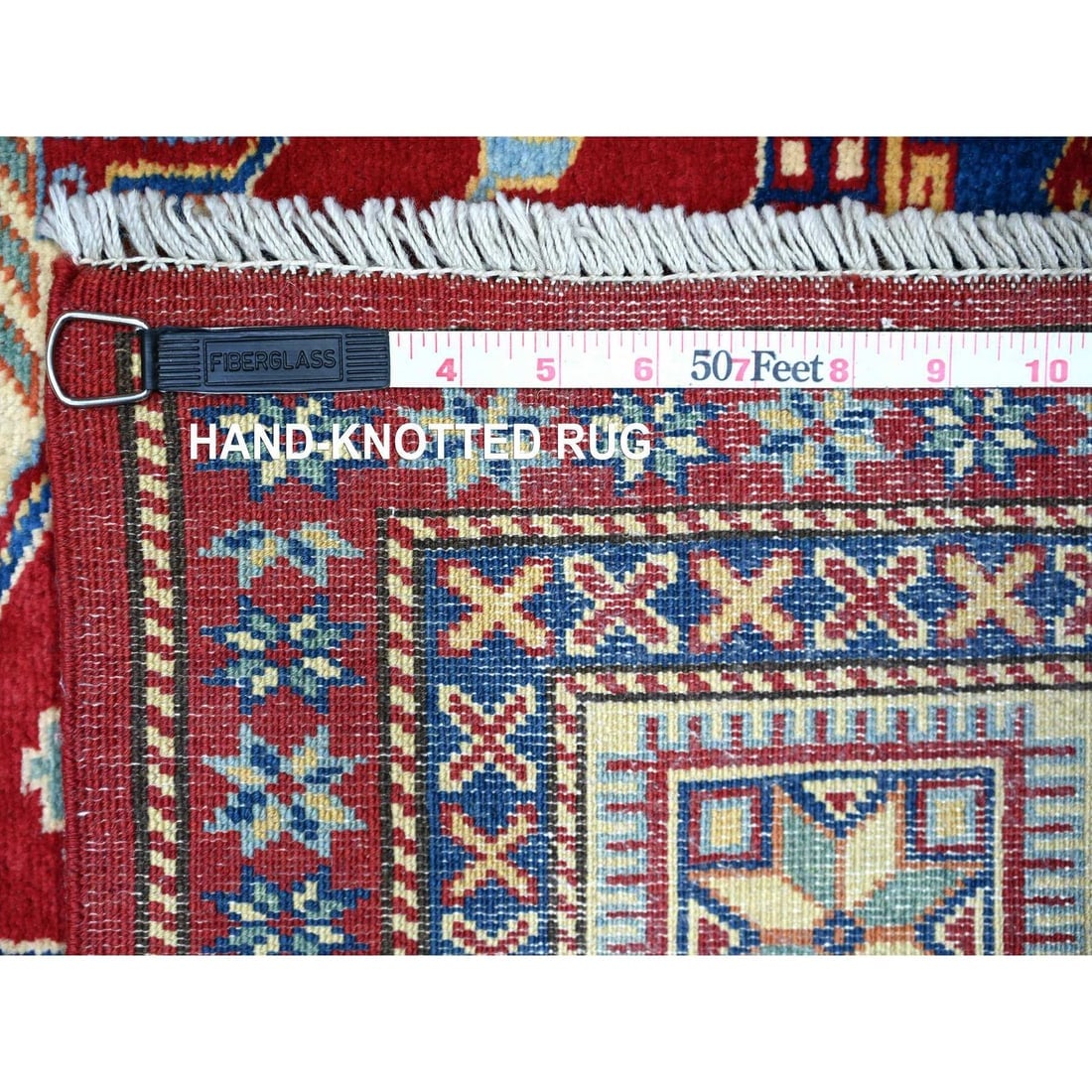 Scarlet Red Shirvan Weave Afghan Super Kazak Wool Hand Knotted Rug - 6