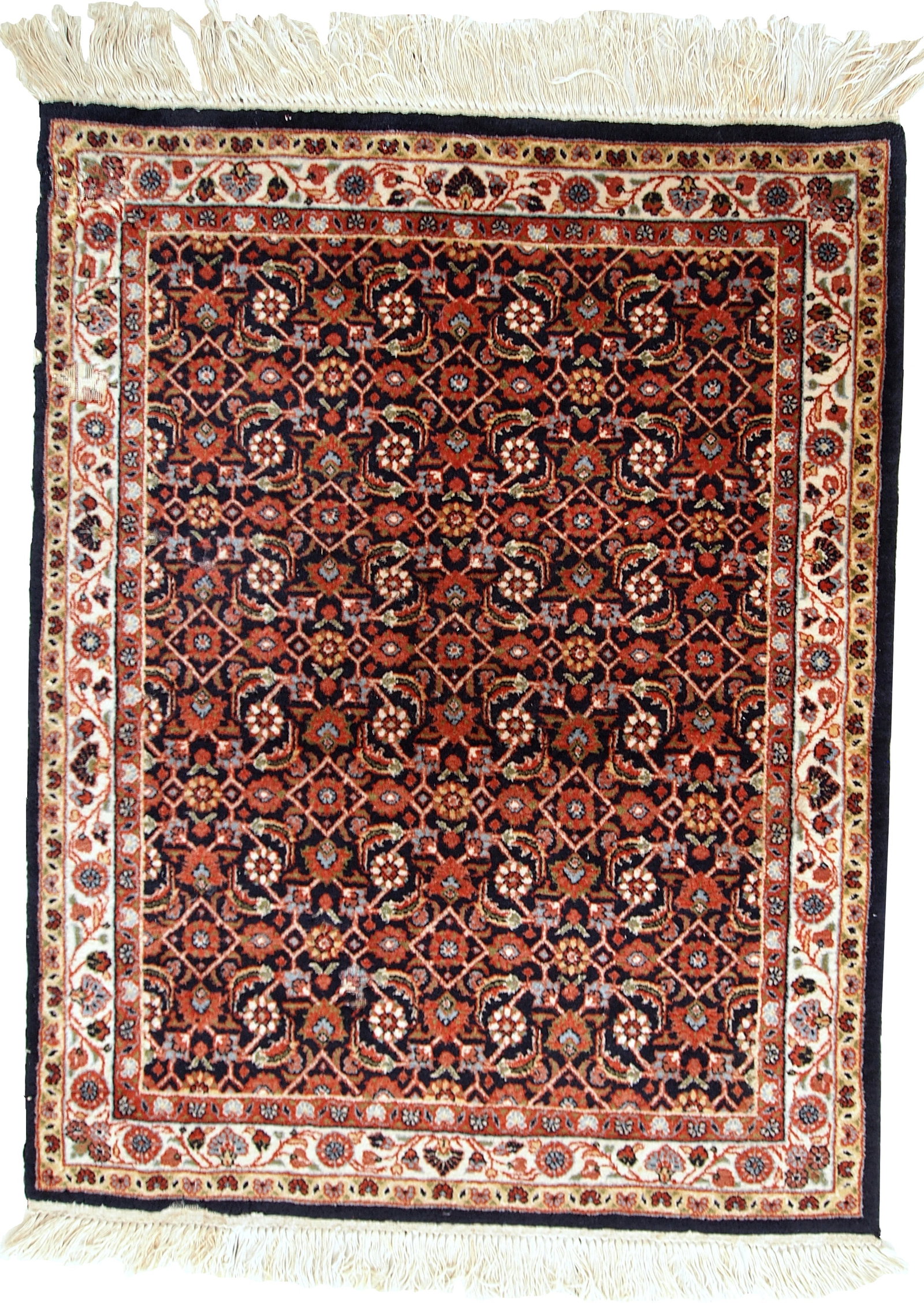 Handmade vintage Indo-Tabriz rug 3.3' x 4.2' (100cm x 130cm) 1980s: Title: Handmade vintage Indo-Tabriz rug 3.3' x 4.2' (100cm x 130cm) 1980s Origin:India Dimensions: 3.3' x 4.2' (100cm x 130cm) Materials:wool Year:1980s Description:Handmade vintage Indo-Tabriz rug in