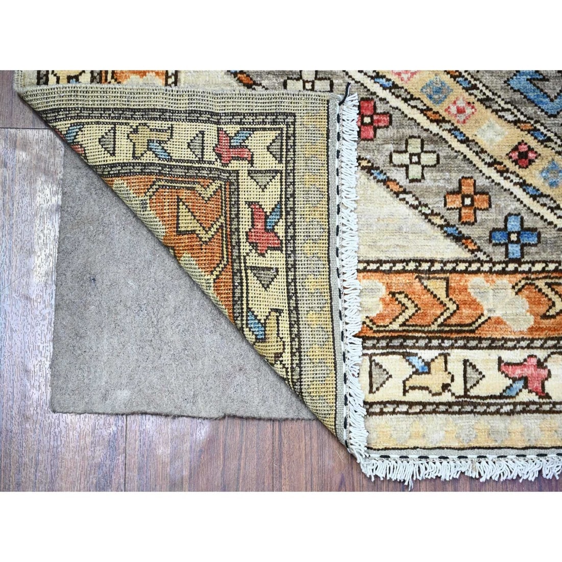 Cloud Gray Hand Knotted Afghan Ersari Wide Runner Oriental Rug - 2