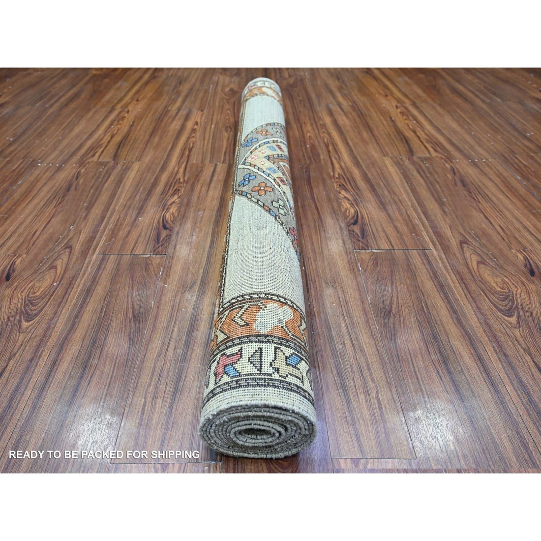 Cloud Gray Hand Knotted Afghan Ersari Wide Runner Oriental Rug - 4