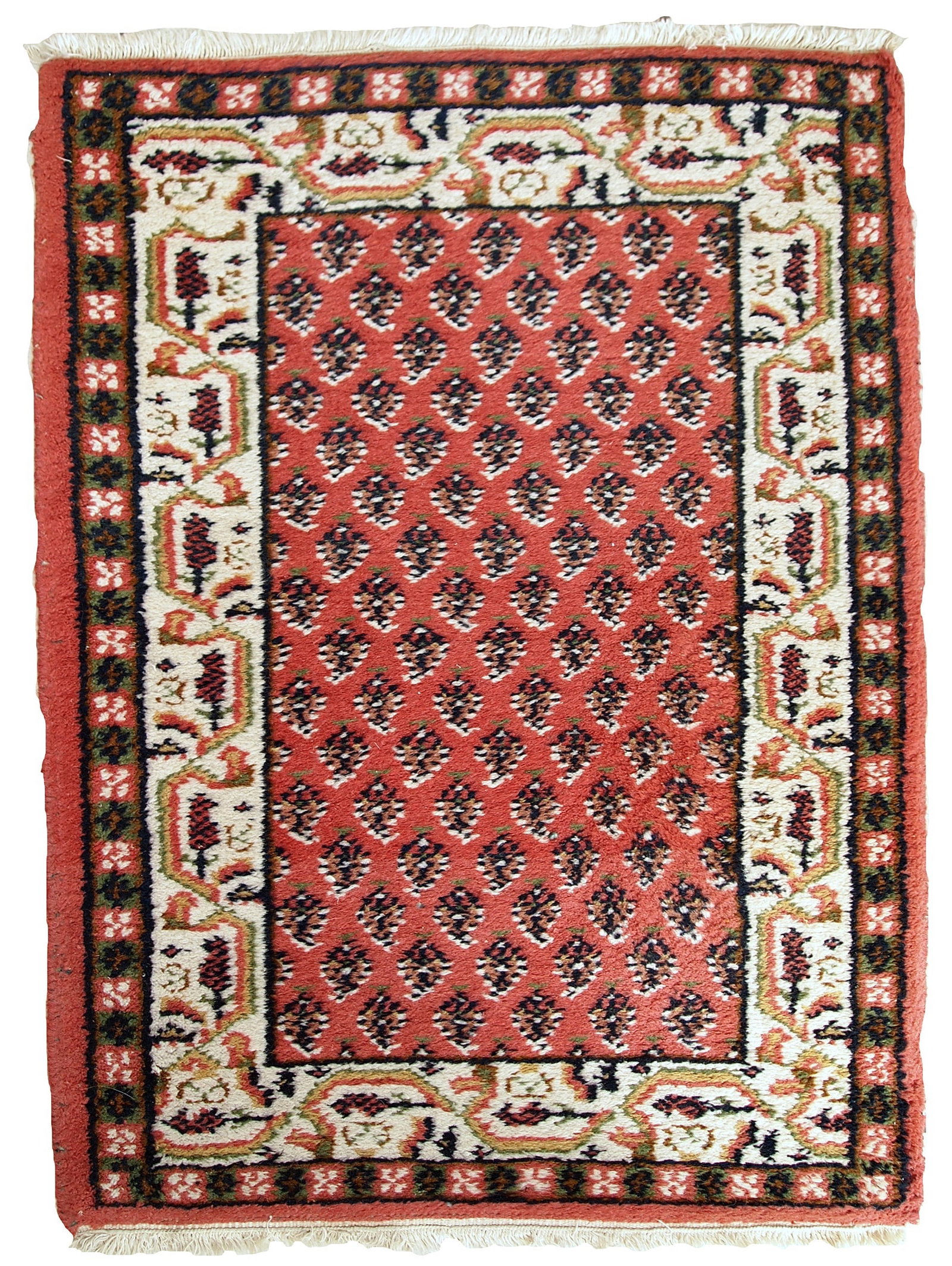 Handmade vintage Indi-Seraband rug 2' x 2.9' (62cm x 90cm) 1970s: Title: Handmade vintage Indi-Seraband rug 2' x 2.9' (62cm x 90cm) 1970s Origin:India Dimensions: 2' x 2.9' (62cm x 90cm) Materials:wool Year:1970s Description:Handmade vintage small rug from India in