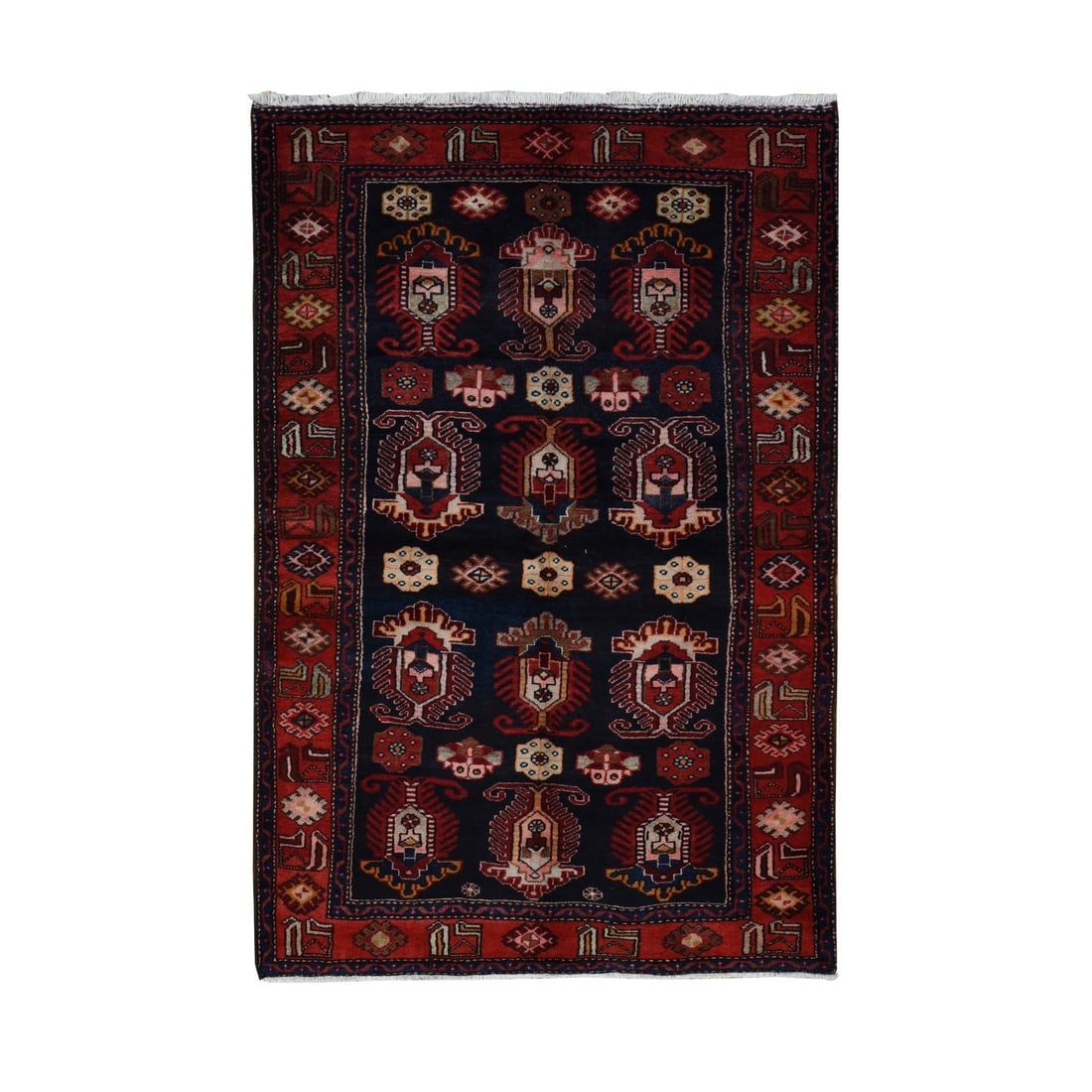 Barn Red, Persian Malayer Hand Knotted Pure Wool Rug: Title: Barn Red, Persian Malayer Hand Knotted Pure Wool Rug Description:This is a truly genuine one-of-a-kind. It has been Knotted for months and months in the centuries-old weaving craftsmanship