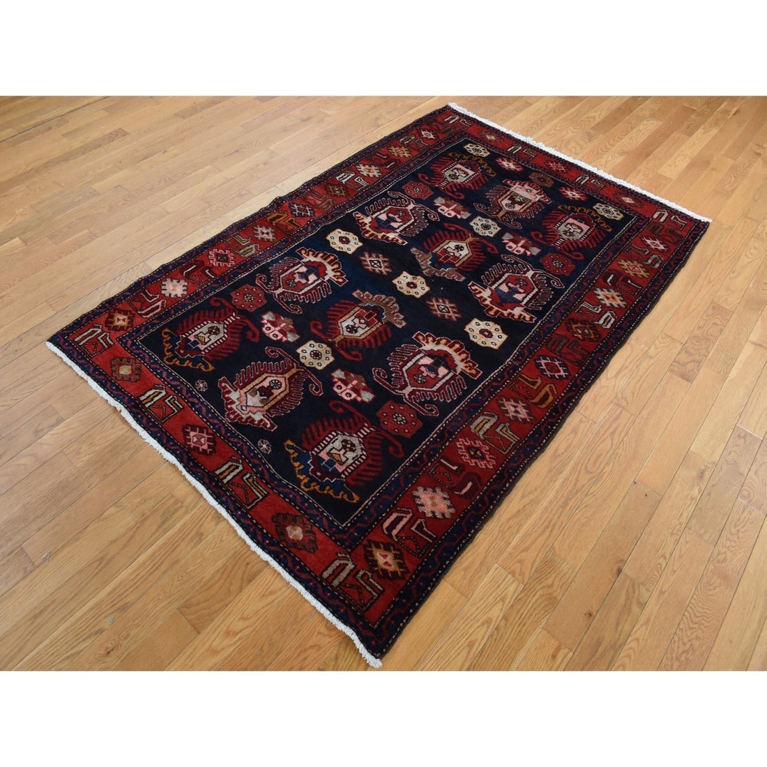 Barn Red, Persian Malayer Hand Knotted Pure Wool Rug - 3