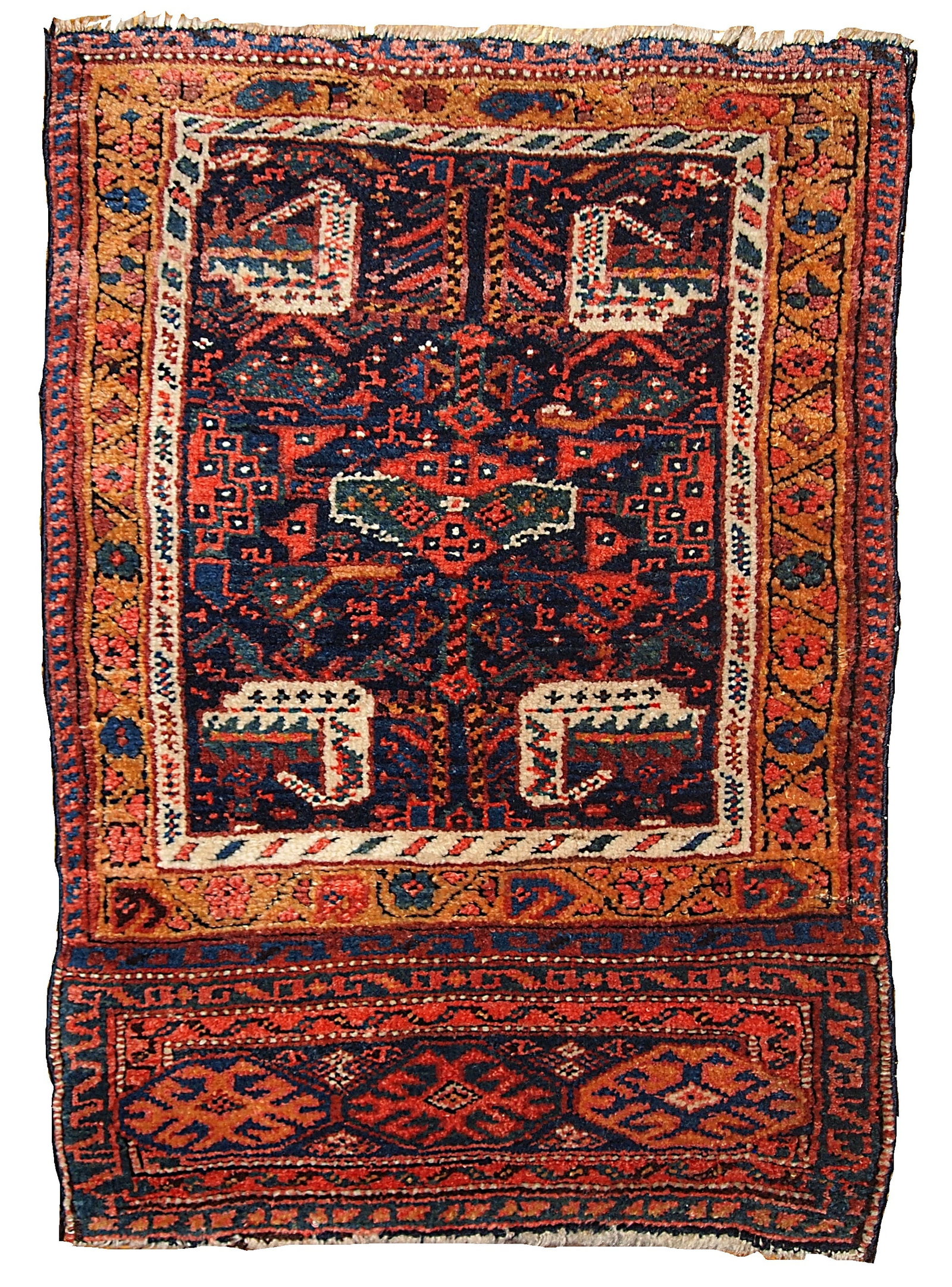 Handmade antique collectible Persian Kurdish bag face 1.9' x 2.6' ( 58cm x 79cm ) 1880s: Title: Handmade antique collectible Persian Kurdish bag face 1.9' x 2.6' ( 58cm x 79cm ) 1880s Origin:Middle East Dimensions: 1.9' x 2.6' ( 58cm x 79cm ) Materials:wool Year:1880s Description:Hand