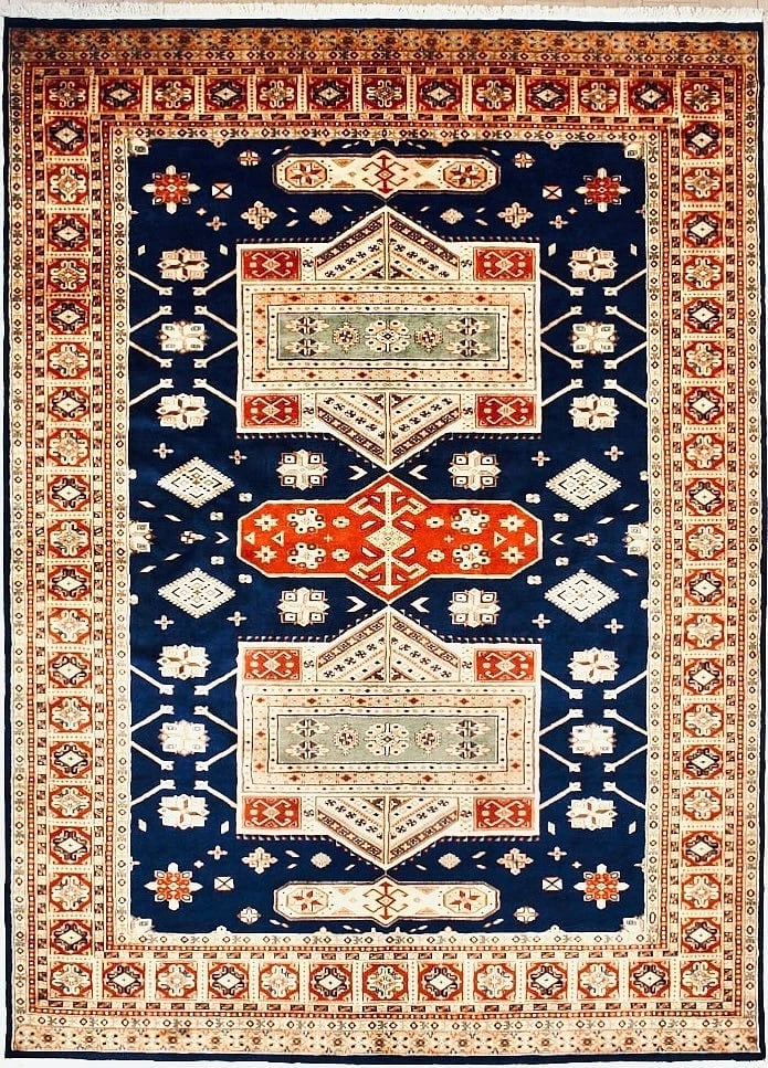 Hand-Knotted Navy Wool Geometric Jaldar Oriental Area Rug Carpet 8'3" x 11'5": Title:Hand Knotted Jaldar Navy Wool Geometric Oriental Area Rug 8'3" x 11'5" Description:• Rug Number: 81721 • Country of Origin: Pakistan • Style, Design: Jaldar, Shirvan, Geometric