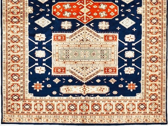 Hand-Knotted Navy Wool Geometric Jaldar Oriental Area Rug Carpet 8'3" x 11'5" - 2