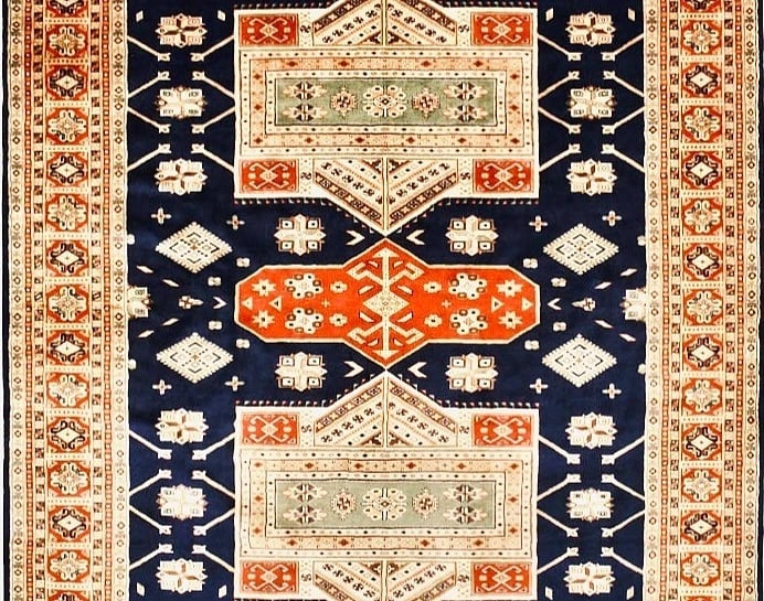 Hand-Knotted Navy Wool Geometric Jaldar Oriental Area Rug Carpet 8'3" x 11'5" - 3