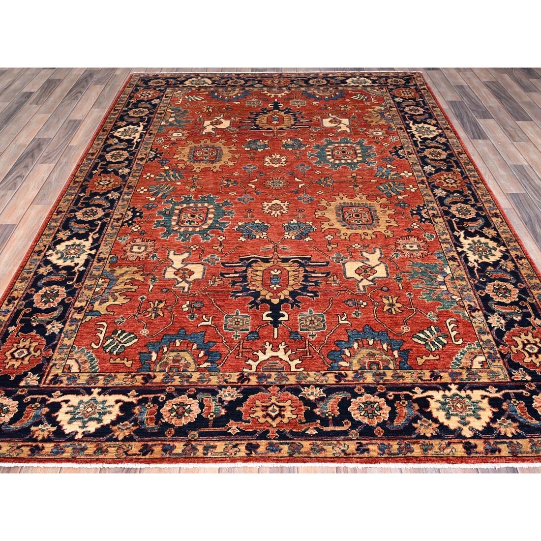 Red Heris All Over Design Aryana Ghazni Wool Hand Knotted Oriental Rug - 2
