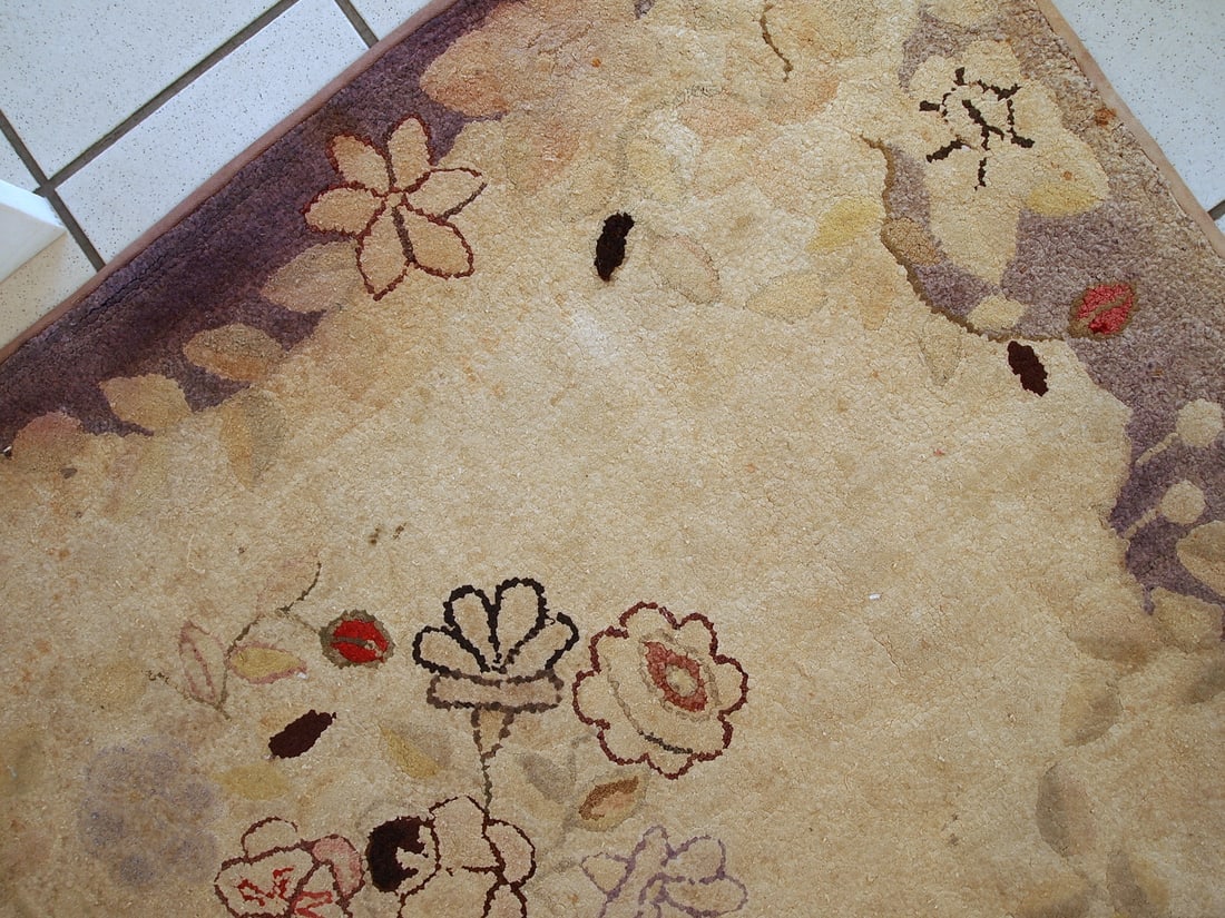 Handmade antique American Primitive Hooked rug 2.5' x 4.5' (77cm x 137cm) 1900s - 6