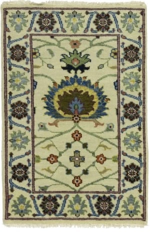 Beige Floral 2X3 Osh Chobi Peshawar Oriental Rug: Title:Beige Floral 2X3 Osh Chobi Peshawar Oriental Rug Description:Hand Knotted 2X3 Beige Oriental rug made with vegetable dyes (fine wool pile and cotton foundation), superior knot count, and