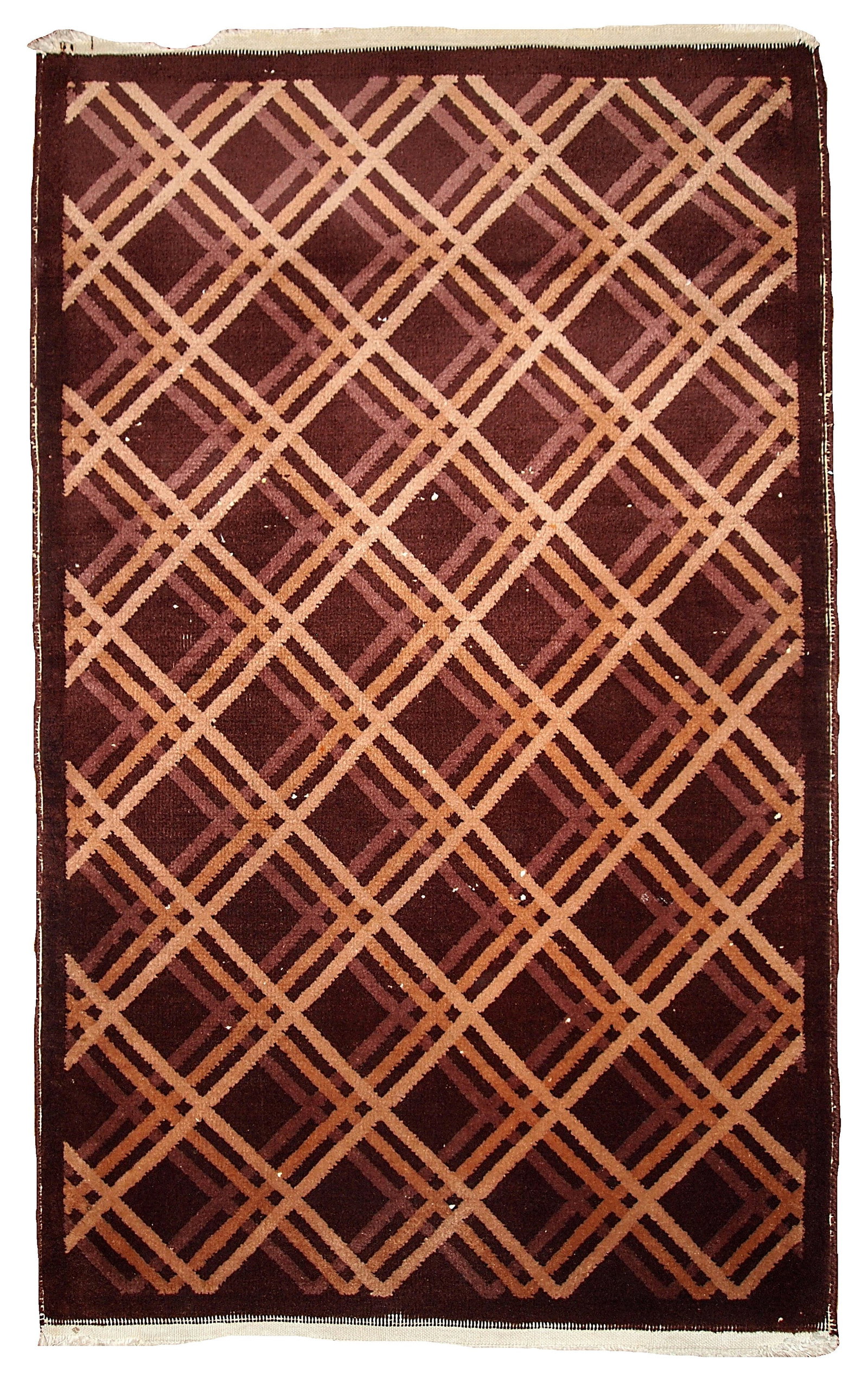 Handmade antique Art Deco Chinese rug 3' x 4.10' ( 91cm x 150cm ) 1920: Title: Handmade antique Art Deco Chinese rug 3' x 4.10' ( 91cm x 150cm ) 1920 Origin:China Dimensions: 3' x 4.10' ( 91cm x 150cm ) Materials:wool Year:1920s Description:Antique hand made geometric Nic
