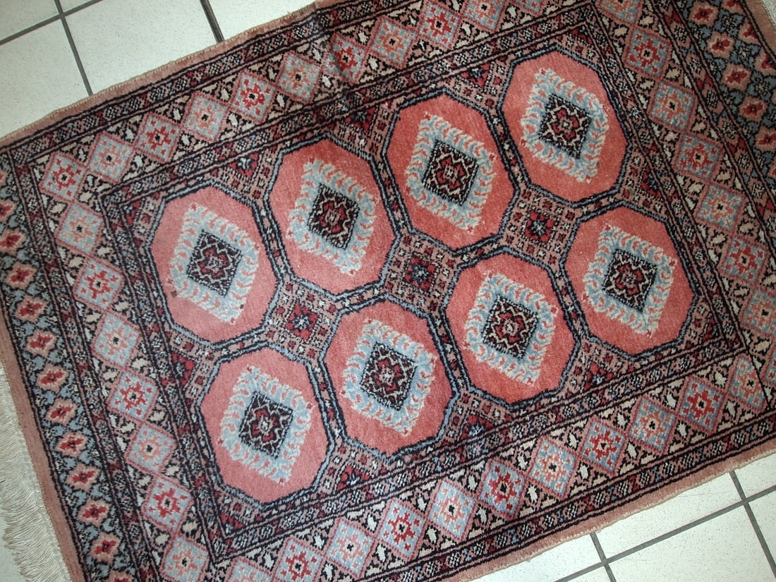 Handmade vintage Uzbek Bukhara rug 2.6' x 3.8' (81cm x 118cm) 1960s - 8