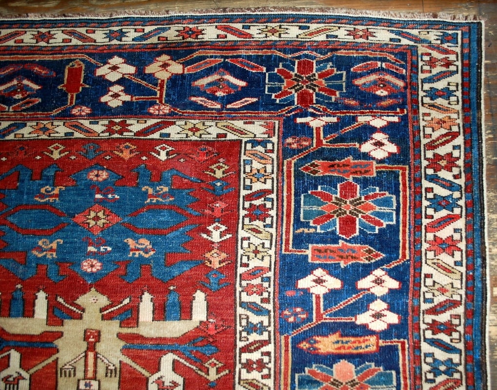 Handmade antique Caucasian Azerbaijani Shirvan rug 4.4' x 8.9' ( 134cm x 271cm ) 1880s - 10