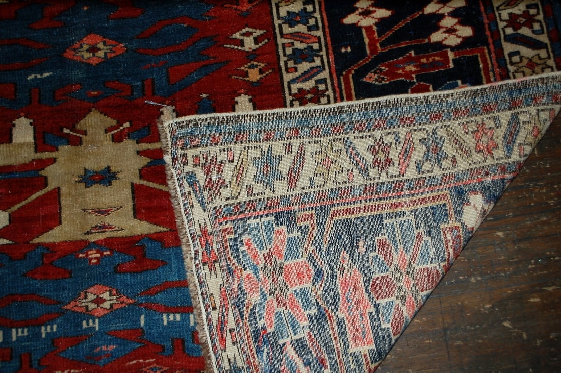 Handmade antique Caucasian Azerbaijani Shirvan rug 4.4' x 8.9' ( 134cm x 271cm ) 1880s - 12