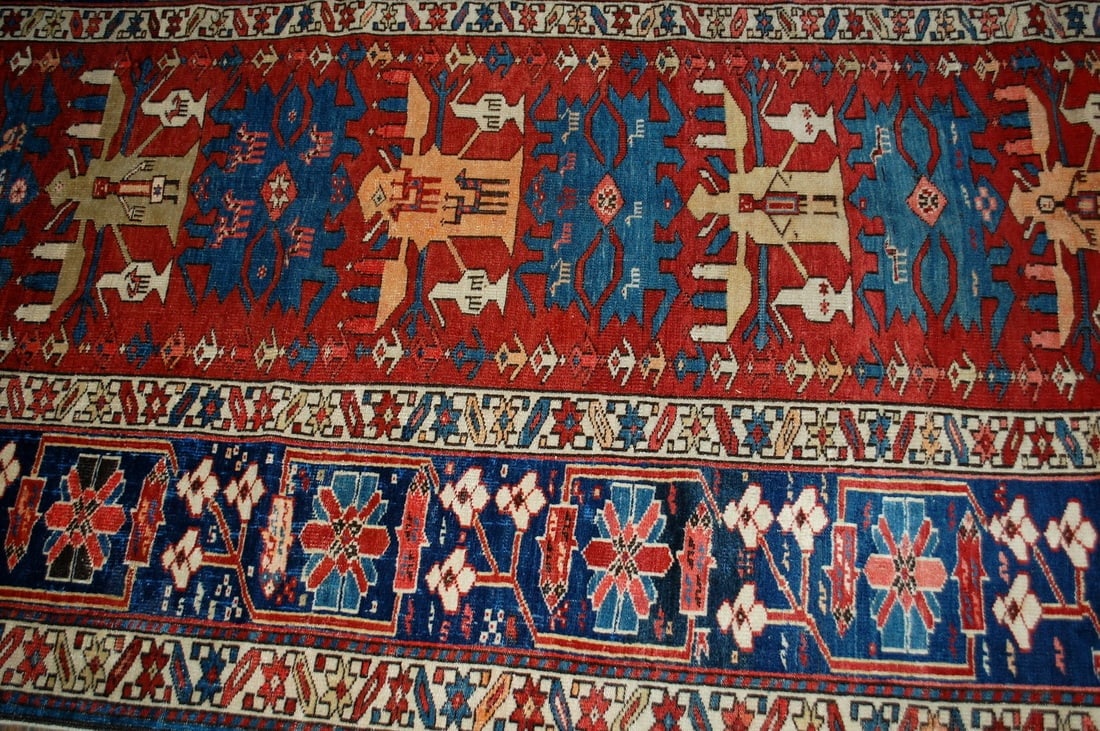 Handmade antique Caucasian Azerbaijani Shirvan rug 4.4' x 8.9' ( 134cm x 271cm ) 1880s - 3