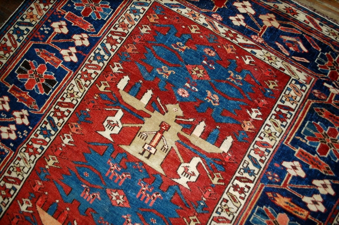 Handmade antique Caucasian Azerbaijani Shirvan rug 4.4' x 8.9' ( 134cm x 271cm ) 1880s - 4