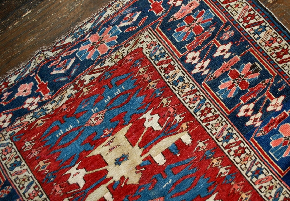 Handmade antique Caucasian Azerbaijani Shirvan rug 4.4' x 8.9' ( 134cm x 271cm ) 1880s - 5