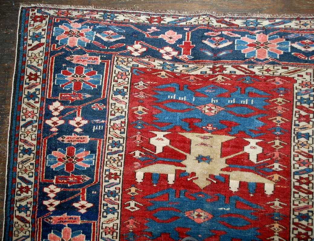Handmade antique Caucasian Azerbaijani Shirvan rug 4.4' x 8.9' ( 134cm x 271cm ) 1880s - 6