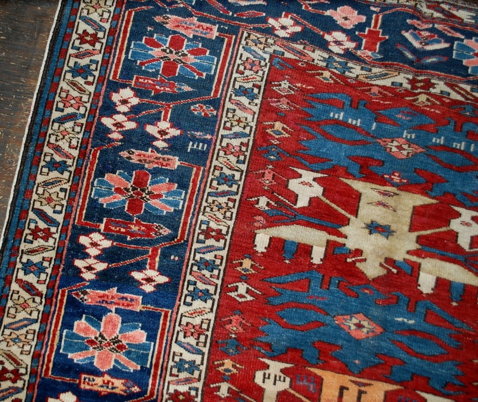 Handmade antique Caucasian Azerbaijani Shirvan rug 4.4' x 8.9' ( 134cm x 271cm ) 1880s - 7