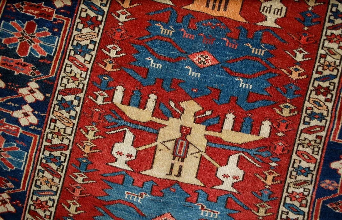 Handmade antique Caucasian Azerbaijani Shirvan rug 4.4' x 8.9' ( 134cm x 271cm ) 1880s - 8