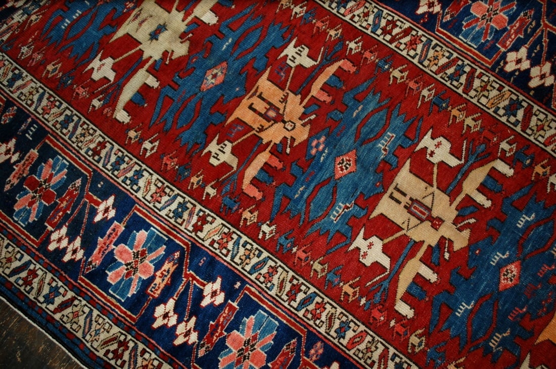 Handmade antique Caucasian Azerbaijani Shirvan rug 4.4' x 8.9' ( 134cm x 271cm ) 1880s - 9