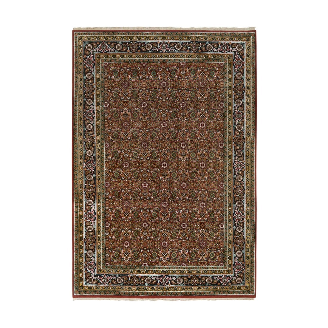 Red Herati Design Wool/Silk 175 KPSI Hand Knotted Rug: Title: Red Herati Design Wool/Silk 175 KPSI Hand Knotted Rug Description:This is a truly genuine one-of-a-kind. It has been Knotted for months and months in the centuries-old weaving craftsmanship