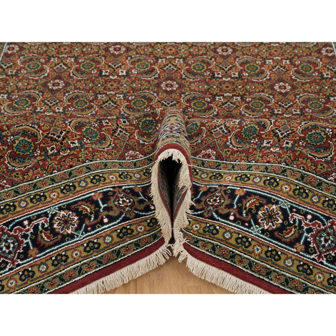 Red Herati Design Wool/Silk 175 KPSI Hand Knotted Rug - 5
