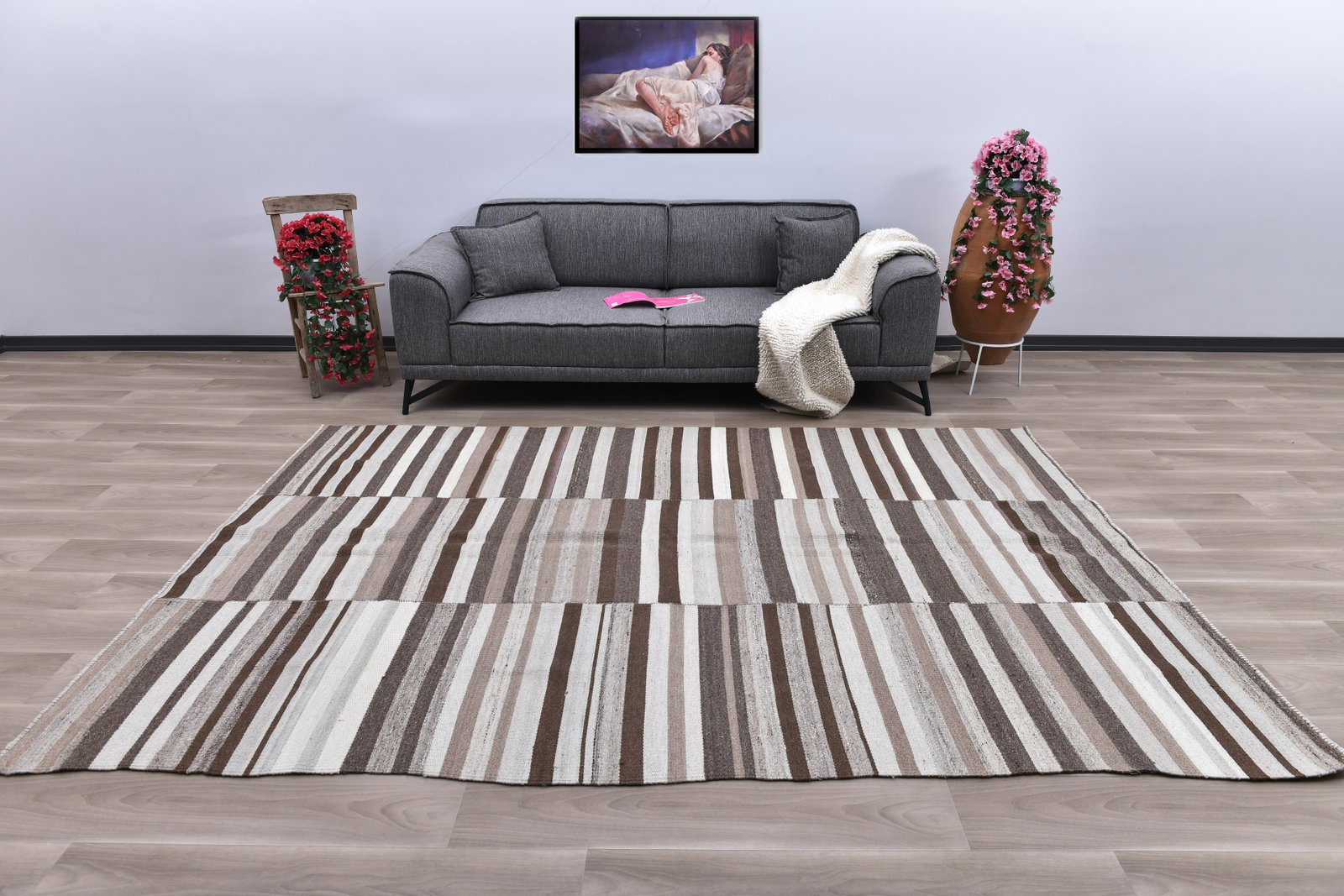 6'7'' x 9'6'' Turkish Handmade Kilim Rug - 241173: Title: 6'7'' x 9'6'' Turkish Handmade Kilim Rug - 241173 Description:6'7'' x 9'6'' Turkish Handmade Kilim Rug - 241173 Origin:Turkiye Date/Period:1960-90 Materials:Wool,Cotton Dimension:6'7''x9'6'' ft